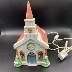 Vintage 1991 Americana Porcelain Collectable Hand Painted Illuminated Church VTG
